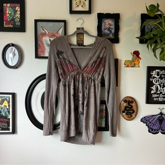 vintage y2k hooded butterfly tunic top - Picture 1 of 4